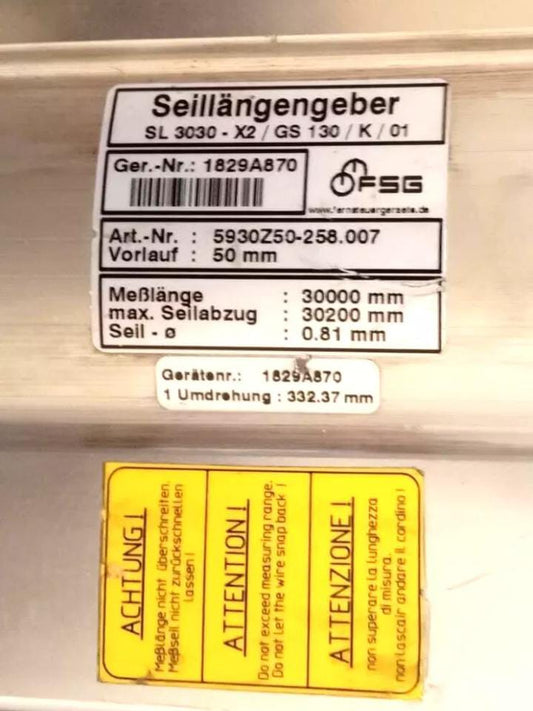 FSG Pitch Gauge SL 3030-x2/GS 130/K/01 Seillangengeber SL 3030-x2/GS130/K/01
