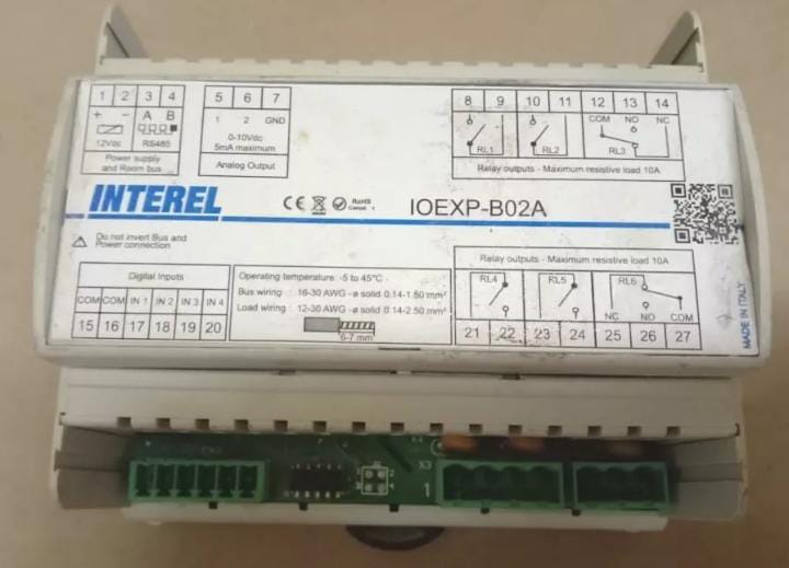 INTEREL IOEXP-B02A room control unit load wining 12-30 AWG resistive load