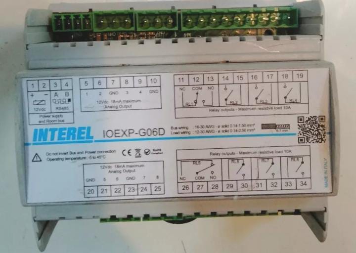 INTEREL IOEXP-G06D room control unit load wining 12-30 AWG resistive load