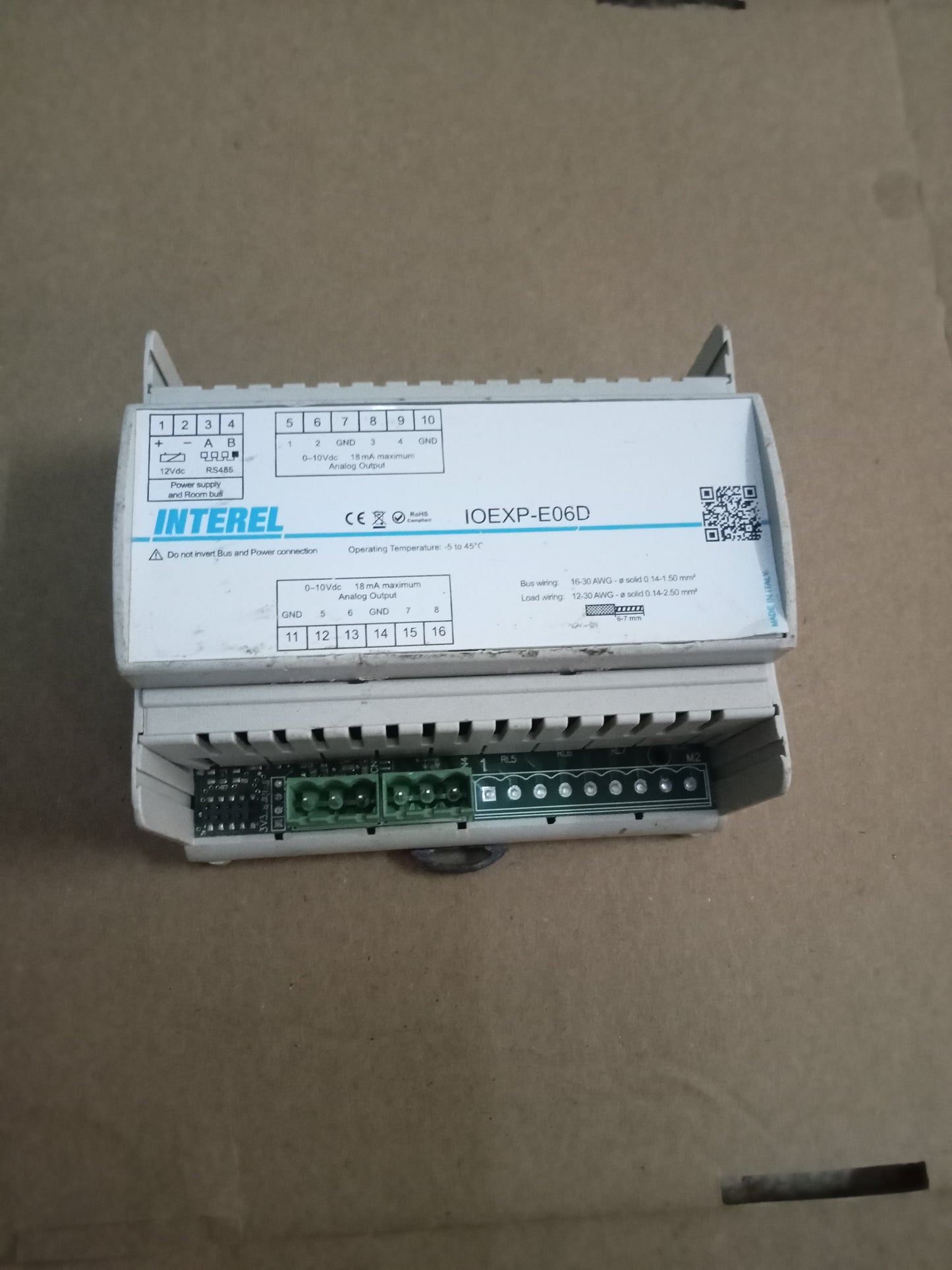 INTEREL IOEXP-E06D room control unit load wining 12-30 AWG resistive load