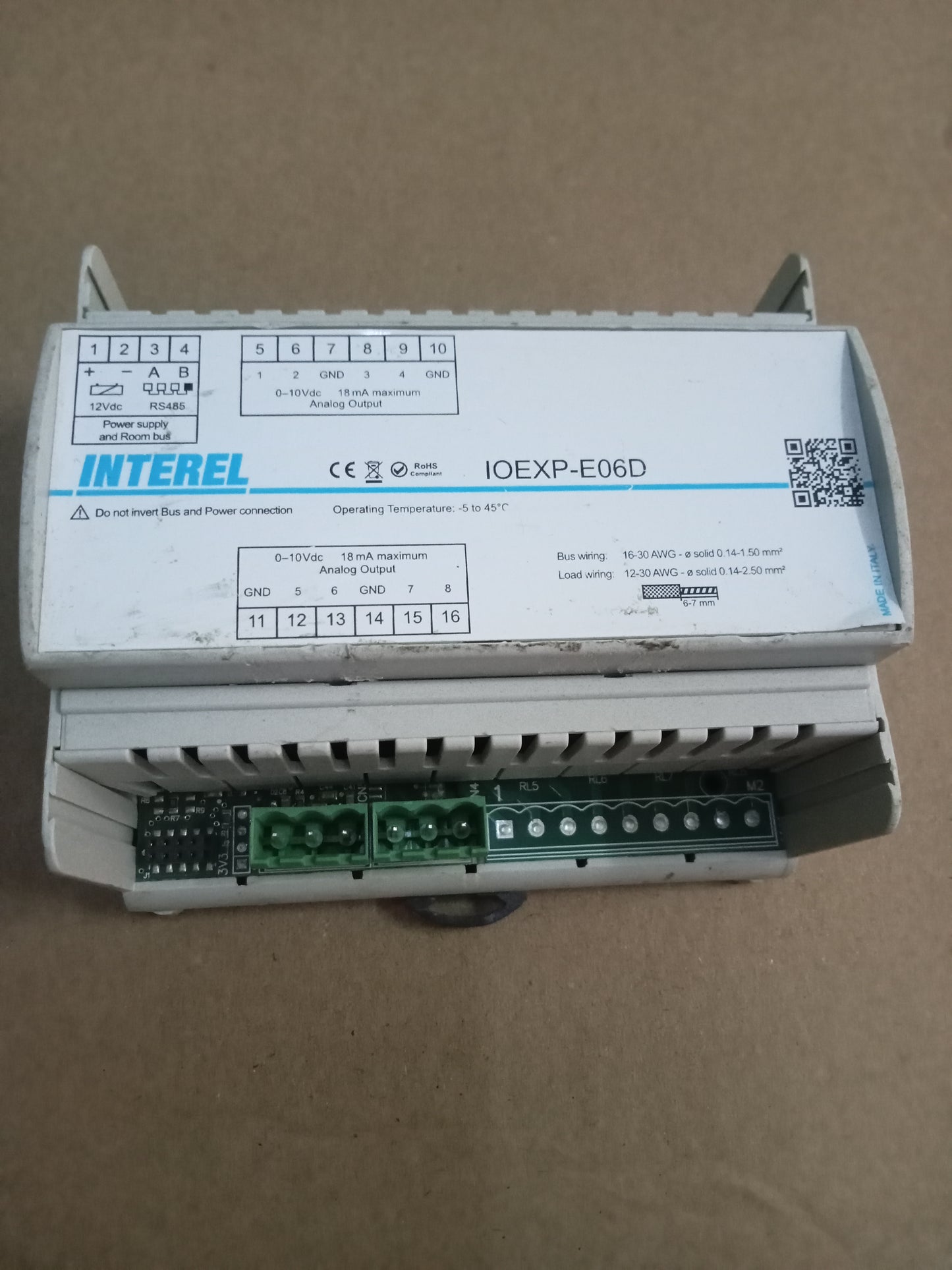 INTEREL IOEXP-E06D room control unit load wining 12-30 AWG resistive load