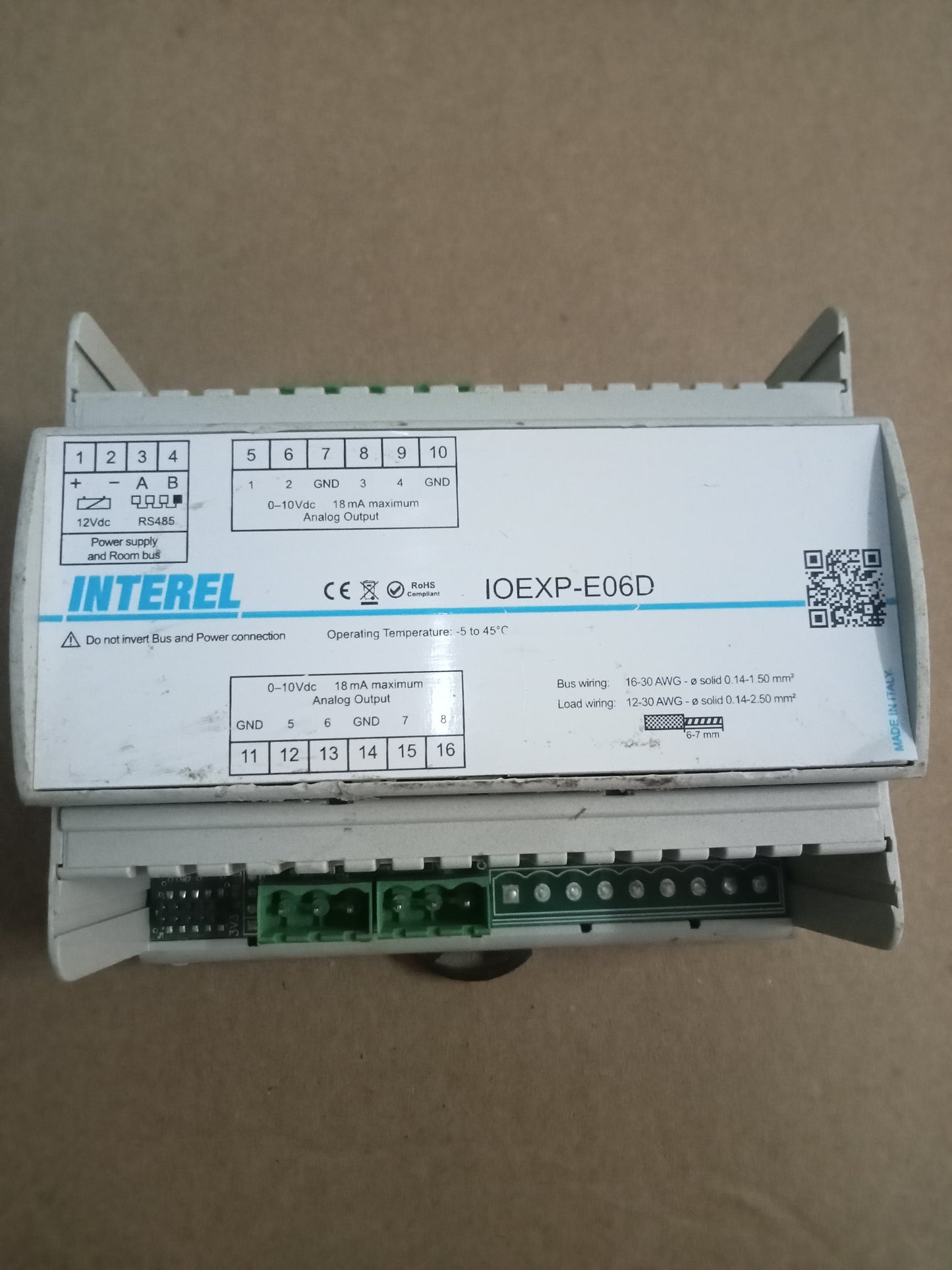 INTEREL IOEXP-E06D room control unit load wining 12-30 AWG resistive load