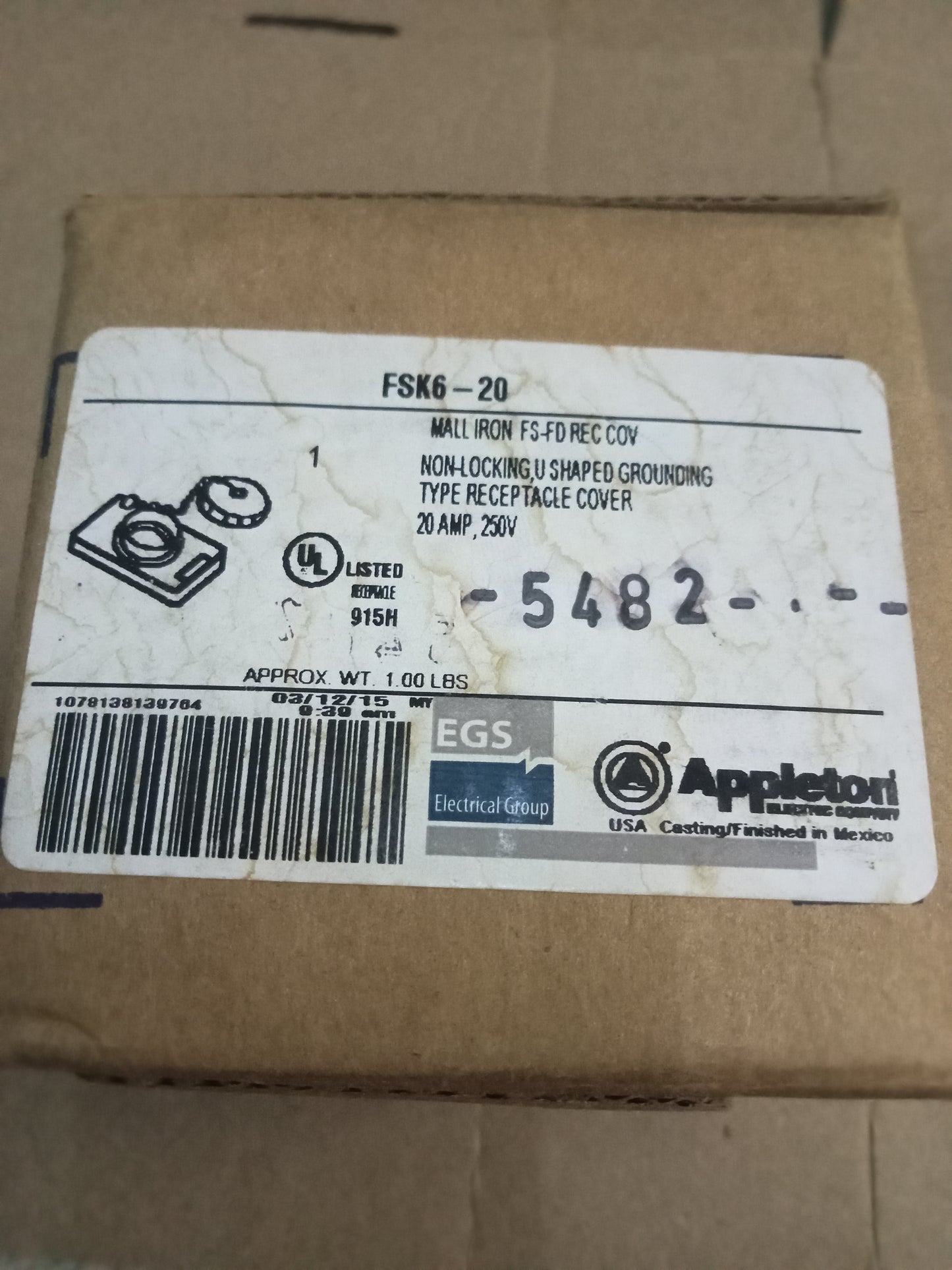 Appleton Electric FSK6-20 Receptacle & Cap 20A 250V