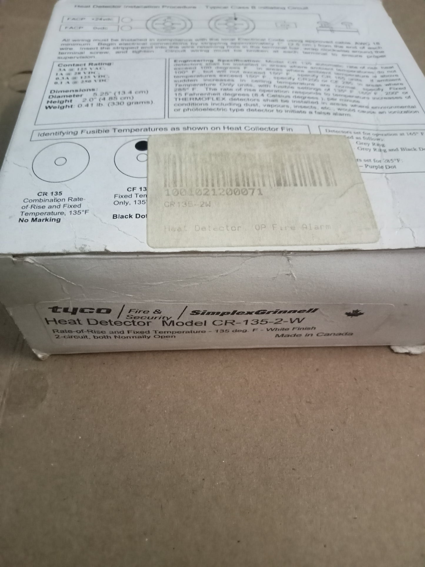 SimplexGrinnell Security Heat Detector Model CR-135-2-W