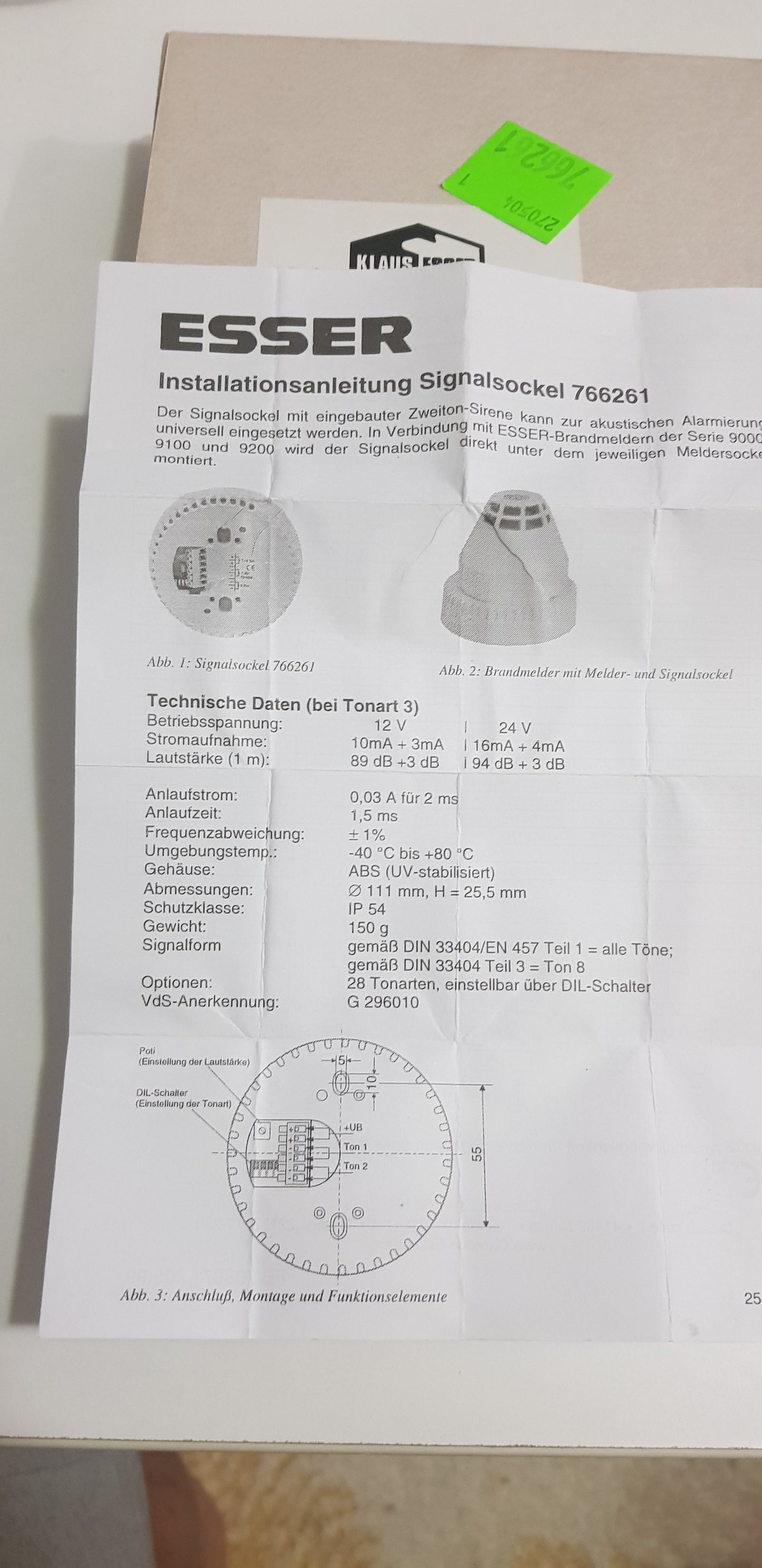 KLAUS ESSER SIGNALSOCKEL BY HONEYWELL 766261