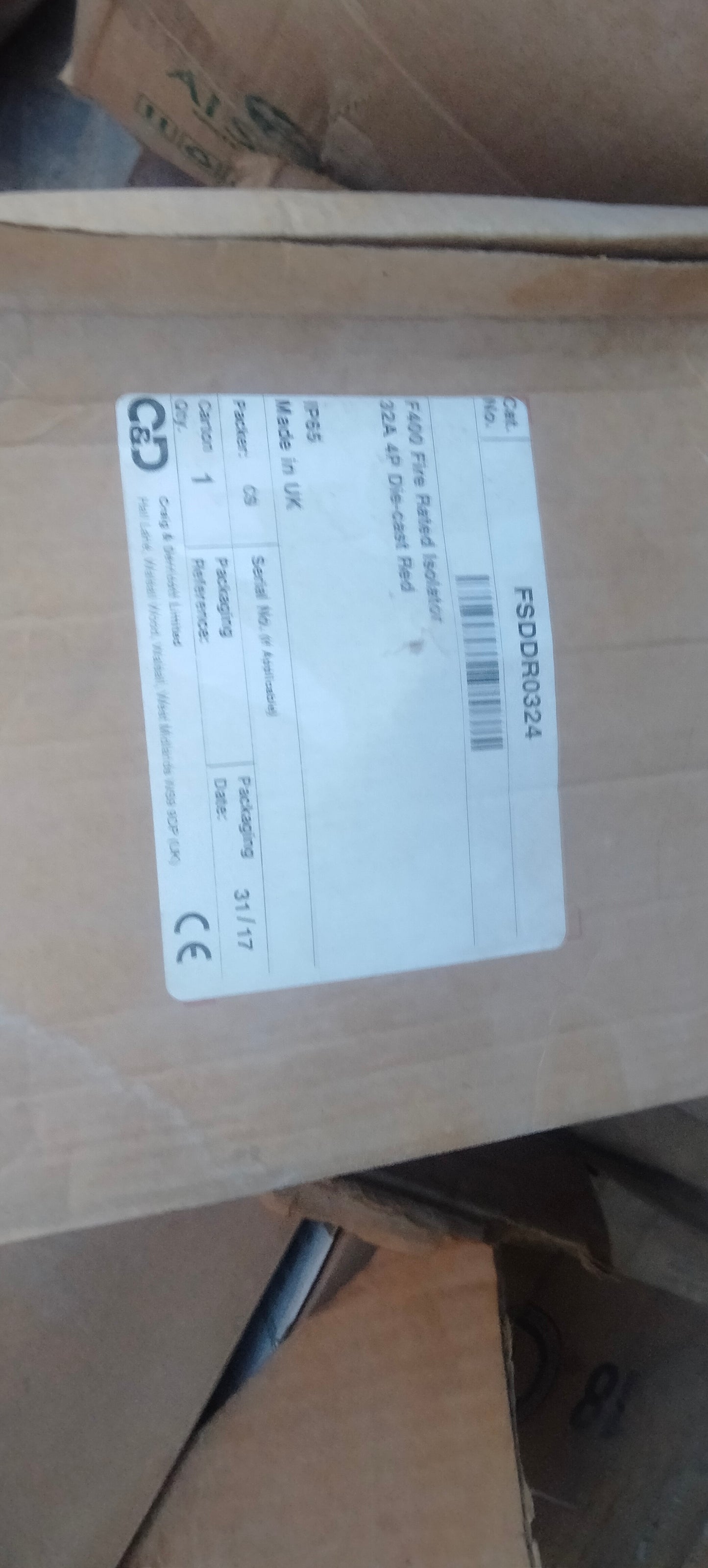 C&D F400 FIRE RATED ISOLATER 32A 4P DIE-CAST RED