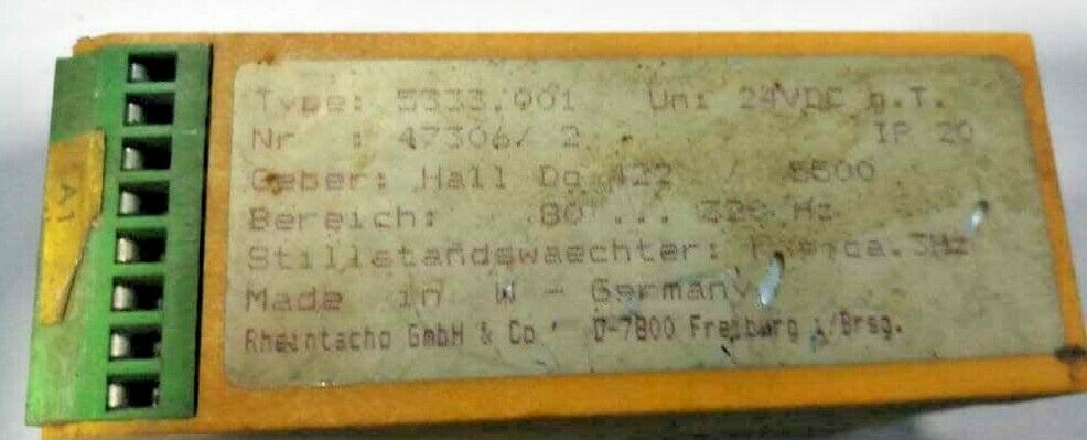 Rheintacho Gmbh 5333.001 NR 47306/2 SPEED RELAY MOTION METER