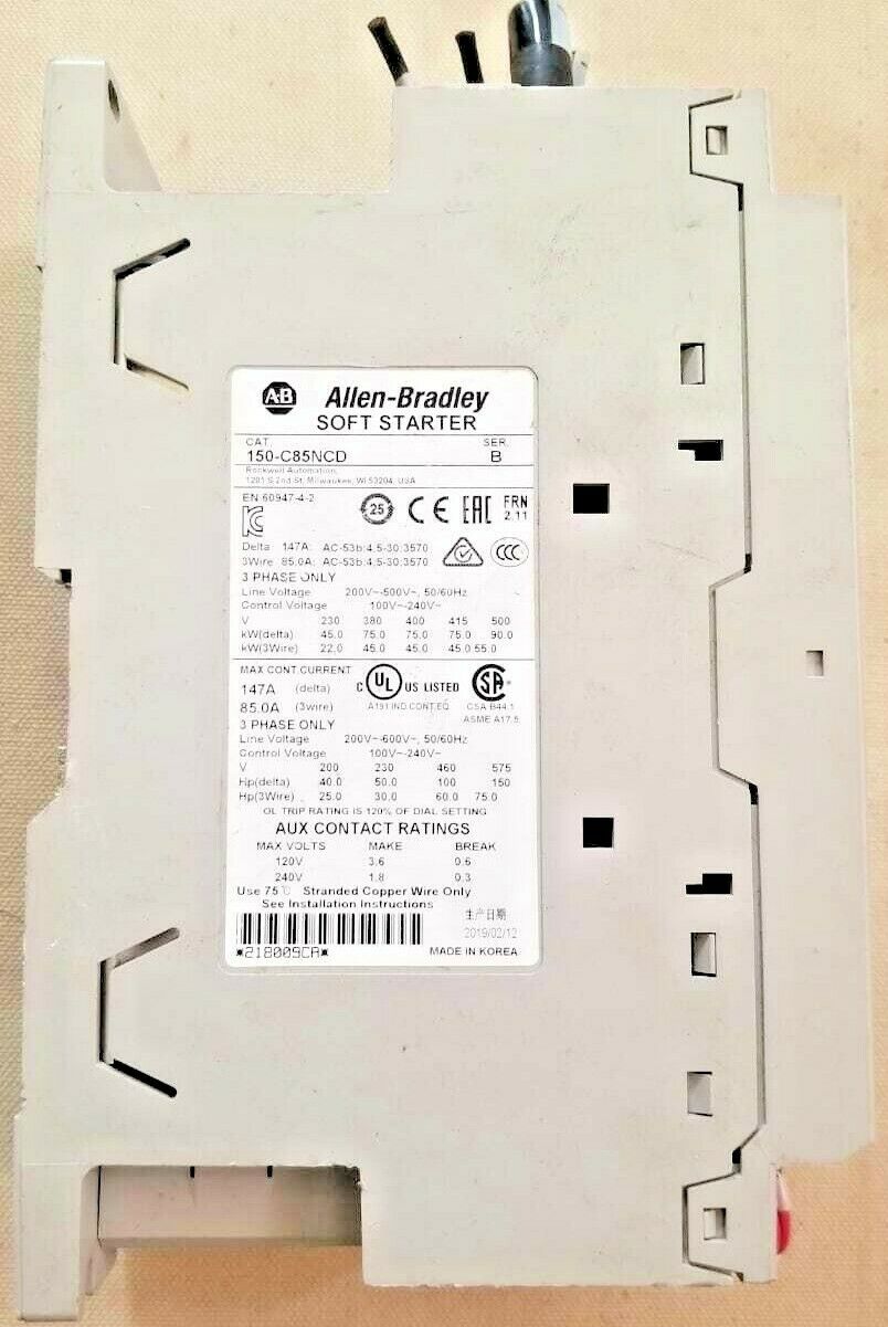 Allen-Bradley SOFT STARTER  150-C85NCD Motor Control 85 A 600 V 3PH 50/60 HZ