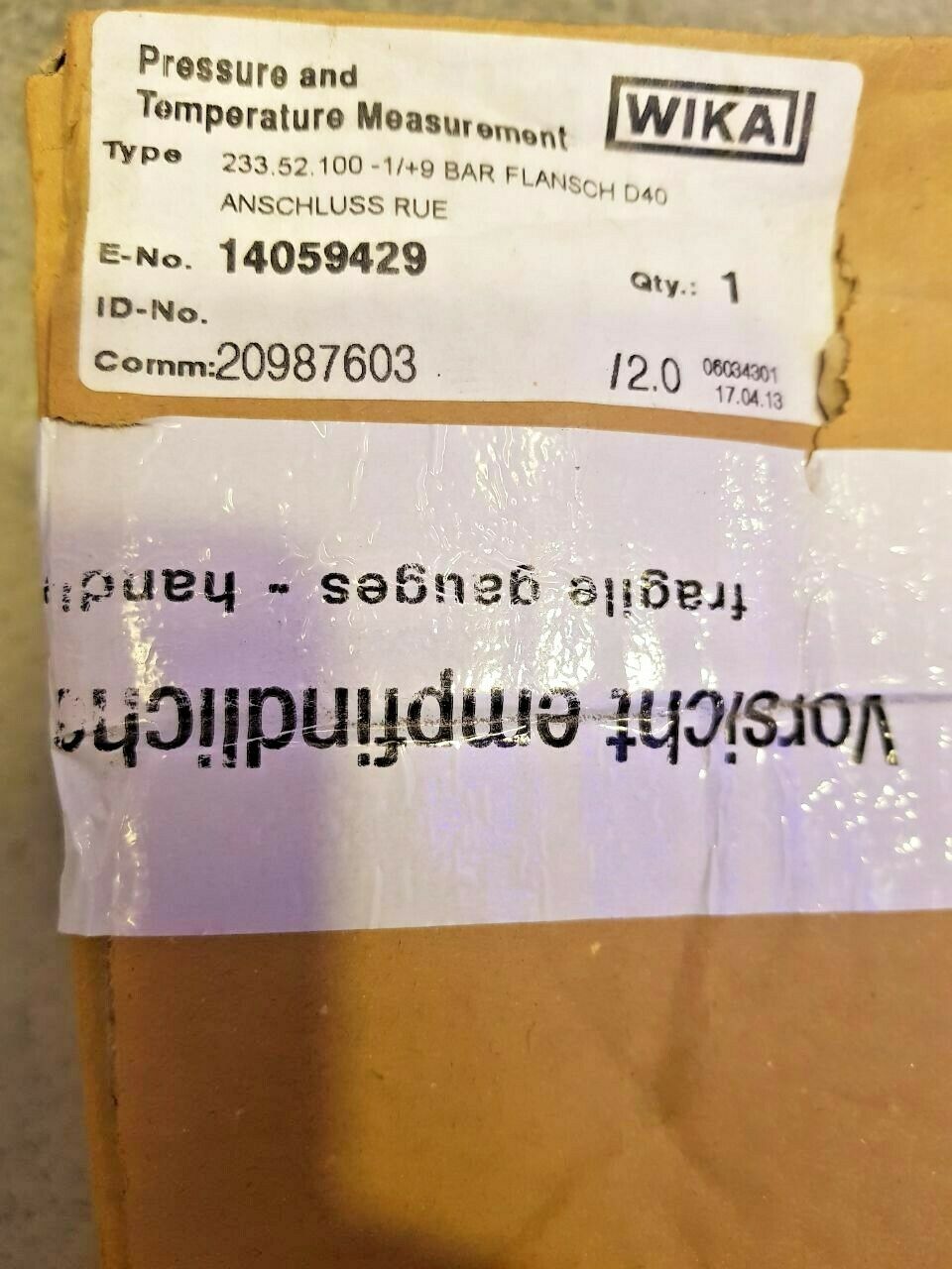 WIKA 14059429 SF6 Gas Pressure and Temperature Measurement -1/+9 BAR