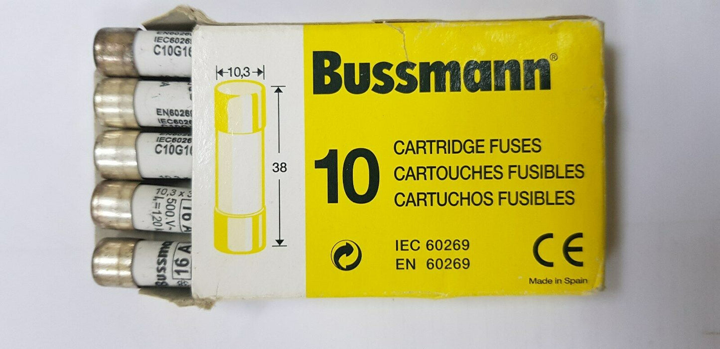 Bussmann CARTRIDGE FUSES 16A 10.3x38 (1 Packet of 10 Pcs)