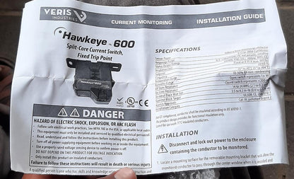 Hawkeye 600 0.15A - 200A Digital Current Switch Veris Industries