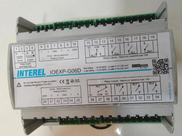 INTEREL IOEXP-G06D room control unit load wining 12-30 AWG resistive load