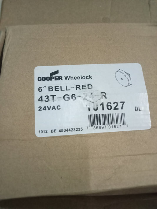 New Cooper Wheelock 43T Bell Series 43T-G6-24-R Fire Alarm Device 6” Red