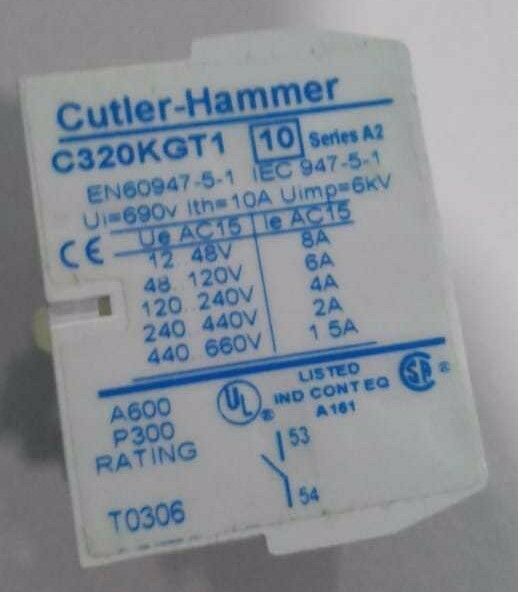 Culter-Hammer C320KGT1/Z AUXILIARY BLOCK (TOP MOUNTED TYPE)